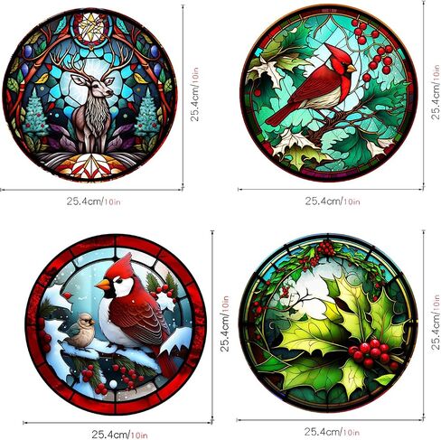 4 Sheets Christmas Window Clings,Christmas Cardinal Window Stickers,Christmas Decorations Christmas Decor for Glass Windows,Painted Window Clings with Cardinal,Poinsettia,Rooster (JD139) in Saudi Arabia