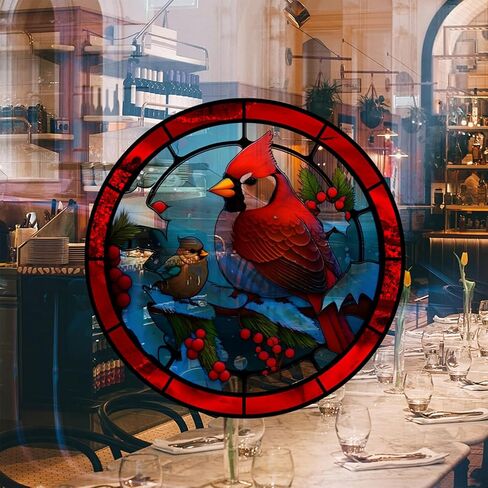 4 Sheets Christmas Window Clings,Christmas Cardinal Window Stickers,Christmas Decorations Christmas Decor for Glass Windows,Painted Window Clings with Cardinal,Poinsettia,Rooster (JD139) in Saudi Arabia