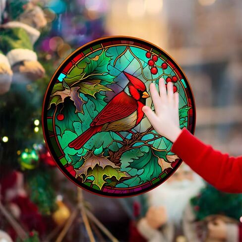 4 Sheets Christmas Window Clings,Christmas Cardinal Window Stickers,Christmas Decorations Christmas Decor for Glass Windows,Painted Window Clings with Cardinal,Poinsettia,Rooster (JD139) in Saudi Arabia