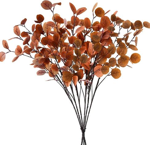 6 Pcs Fall Eucalyptus Leaves, 35Inch Artificial Eucalyptus Stems, Silver Dollar Leaves Autumn Leaf Branches, Fake Brown Eucalyptus for Xmas Home Autumn Thanksgiving Decor(Dark Yellow) in Saudi Arabia