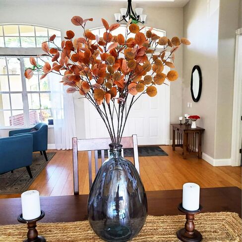 6 Pcs Fall Eucalyptus Leaves, 35Inch Artificial Eucalyptus Stems, Silver Dollar Leaves Autumn Leaf Branches, Fake Brown Eucalyptus for Xmas Home Autumn Thanksgiving Decor(Dark Yellow) in Saudi Arabia