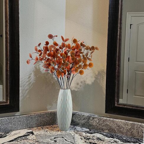6 Pcs Fall Eucalyptus Leaves, 35Inch Artificial Eucalyptus Stems, Silver Dollar Leaves Autumn Leaf Branches, Fake Brown Eucalyptus for Xmas Home Autumn Thanksgiving Decor(Dark Yellow) in Saudi Arabia