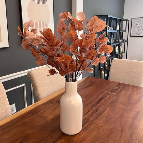 6 Pcs Fall Eucalyptus Leaves, 35Inch Artificial Eucalyptus Stems, Silver Dollar Leaves Autumn Leaf Branches, Fake Brown Eucalyptus for Xmas Home Autumn Thanksgiving Decor(Dark Yellow) in Saudi Arabia