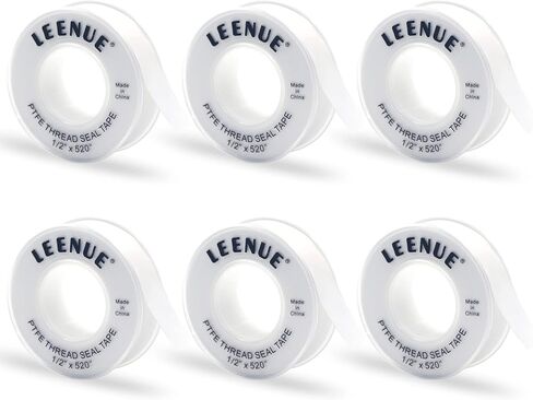 شريط سباكين PTFE، 1/2 بوصة (عرض) × 520 بوصة (طول) شريط تفلون سمك 4 مل لمنع تسرب الأنابيب، شريط سباكة شريط ختم خيط لرأس الدش والمجاري 6 عبوات in Kuwait