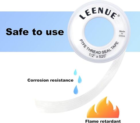 شريط سباكين PTFE، 1/2 بوصة (عرض) × 520 بوصة (طول) شريط تفلون سمك 4 مل لمنع تسرب الأنابيب، شريط سباكة شريط ختم خيط لرأس الدش والمجاري 6 عبوات in Kuwait