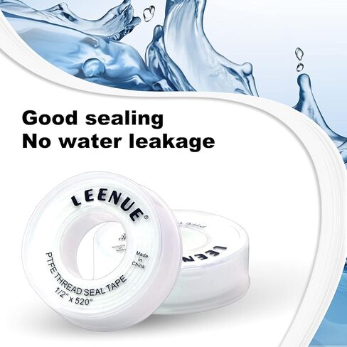 شريط سباكين PTFE، 1/2 بوصة (عرض) × 520 بوصة (طول) شريط تفلون سمك 4 مل لمنع تسرب الأنابيب، شريط سباكة شريط ختم خيط لرأس الدش والمجاري 6 عبوات in Kuwait