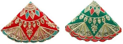 Set of 2 Mat Aasan Round Velvet Pooja Cloth Mat Aasan Decorative Cloth with Sequence Work for Indian Traditional Multipurpose Pooja Festival Decorations Item & Article(Size:- 11" X11")(Red and Green) in Saudi Arabia