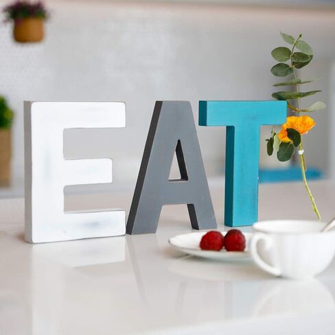 Solution4Patio Wooden EAT Decorative Signs with Back Hanging Holes, Freestanding Cutout Words Table Centerpiece, Rustic Letters for Dining Room, Kitchen Decor #D307A00 in Saudi Arabia