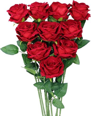 Omygarden Purple Artificial Rose Flower Bouquet, Fake Silk Roses, Wedding Party Home Office Decoration,10PCS in Saudi Arabia