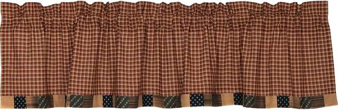 VHC Brands Patriotic Patch Kitchen Window Curtain, Valance Block Border, Red, 16x72 in Saudi Arabia