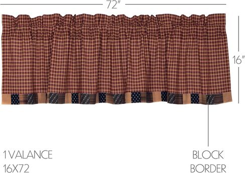 VHC Brands Patriotic Patch Kitchen Window Curtain, Valance Block Border, Red, 16x72 in Saudi Arabia