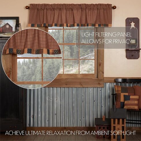 VHC Brands Patriotic Patch Kitchen Window Curtain, Valance Block Border, Red, 16x72 in Saudi Arabia