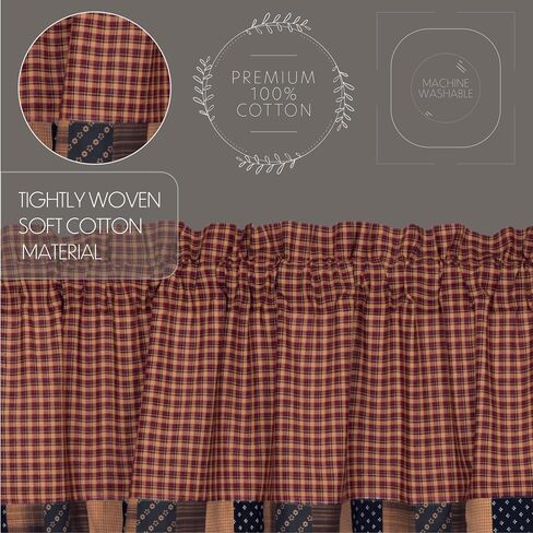 VHC Brands Patriotic Patch Kitchen Window Curtain, Valance Block Border, Red, 16x72 in Saudi Arabia