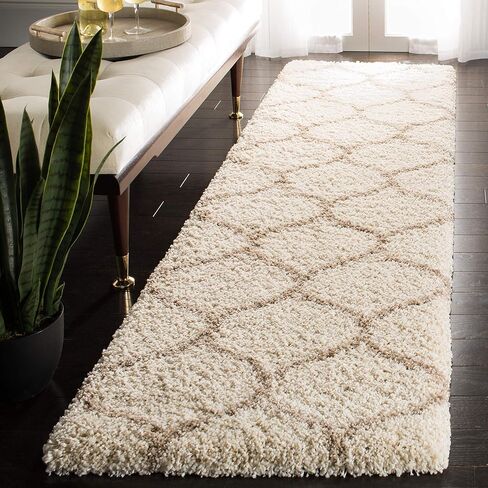 SAFAVIEH Hudson Shag Collection Runner Rug - 2'3" x 6', Ivory & Beige, Moroccan Trellis Design, Non-Shedding & Easy Care, 2-inch Thick Ideal for High Traffic Areas in Living Room, Bedroom (SGH280D) in Saudi Arabia