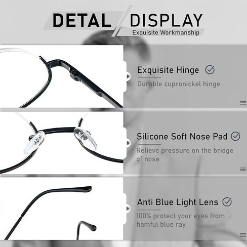 نظارات قراءة KoKoBin نصف قمر، زوجان من إطار نصف عدسة أزرق يحجب الضوء الأزرق للرجال والنساء in Kuwait