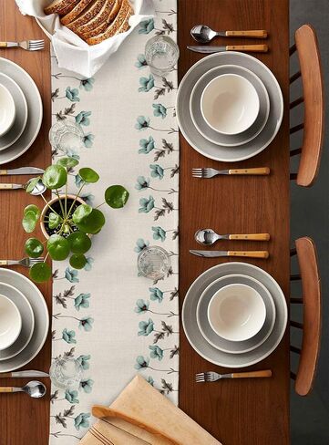 Thanksgiving Fall Table Runner 120 Inches Long, Pumpkins Autumn Maple Leaves Cotton Linen Kitchen Dinner Table Runners, Farmhouse Burlap Tablerunner for Thanksgiving/Dresser/Dining/Party/Wedding Decor in Kuwait