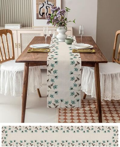 Thanksgiving Fall Table Runner 120 Inches Long, Pumpkins Autumn Maple Leaves Cotton Linen Kitchen Dinner Table Runners, Farmhouse Burlap Tablerunner for Thanksgiving/Dresser/Dining/Party/Wedding Decor in Kuwait