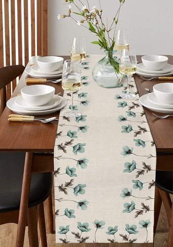 Thanksgiving Fall Table Runner 120 Inches Long, Pumpkins Autumn Maple Leaves Cotton Linen Kitchen Dinner Table Runners, Farmhouse Burlap Tablerunner for Thanksgiving/Dresser/Dining/Party/Wedding Decor in Kuwait