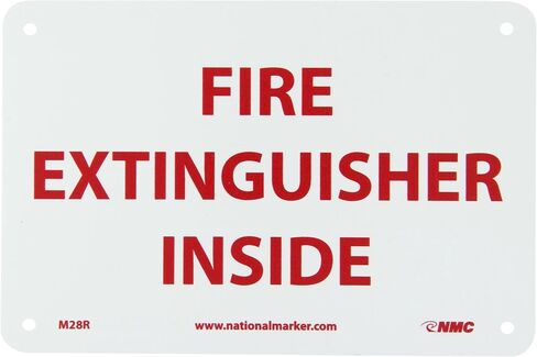 NMC M28R Fire Sign, Legend "FIRE EXTINGUISHER INSIDE", 9" Length x 6" Height, Rigid Plastic, Red on White in Saudi Arabia