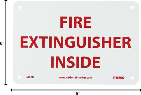 NMC M28R Fire Sign, Legend "FIRE EXTINGUISHER INSIDE", 9" Length x 6" Height, Rigid Plastic, Red on White in Saudi Arabia