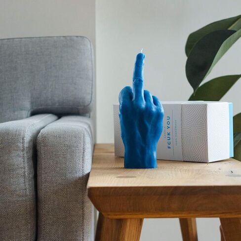 Hand Gesture Candle Middle Finger - Big Real Hand Size 8.7 x 3.5 x 3 inches - Unusual Birthday, Office, Housewarming Gift (Blue) in Saudi Arabia