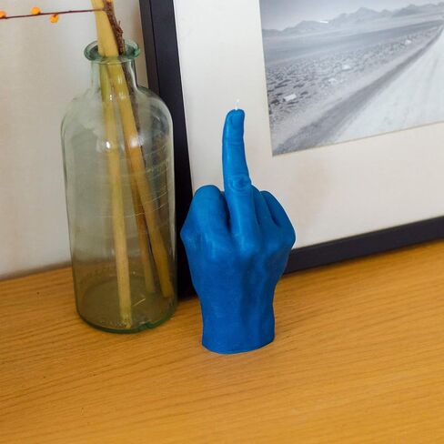 Hand Gesture Candle Middle Finger - Big Real Hand Size 8.7 x 3.5 x 3 inches - Unusual Birthday, Office, Housewarming Gift (Blue) in Saudi Arabia