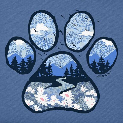 Life is Good - Womens Paw Landscape T-Shirt, Color Vintage Blue, Size: XXX-Large in Saudi Arabia