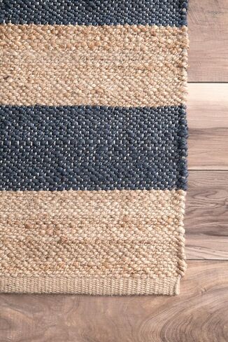 سجادة NuLOOM Alisia Flatweave مخططة من الجوت، مقاس 2' 6' x 6'، دينم in Saudi Arabia
