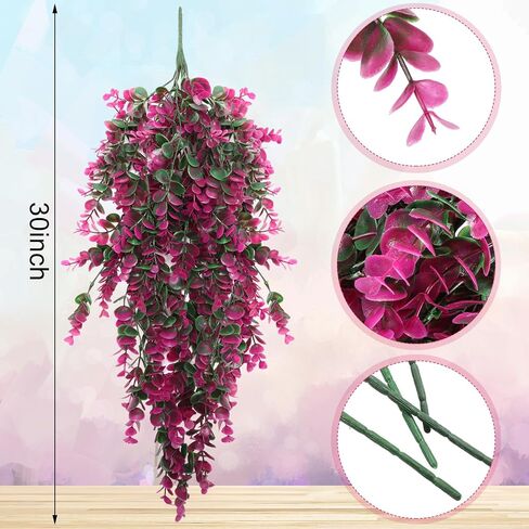 Hoteam 12 Pcs Artificial Hanging Plants Fake Ivy Vines with Fake Leaves for Living Room Decor Indoor Outdoor Decorations for Patio Artificial Plants Greenery for House Wall, No Basket(Rose Red) in Saudi Arabia