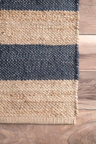 سجادة NuLOOM Alisia Flatweave مخططة من الجوت، مقاس 2' 6' x 6'، دينم in Saudi Arabia