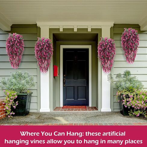 Hoteam 12 Pcs Artificial Hanging Plants Fake Ivy Vines with Fake Leaves for Living Room Decor Indoor Outdoor Decorations for Patio Artificial Plants Greenery for House Wall, No Basket(Rose Red) in Saudi Arabia