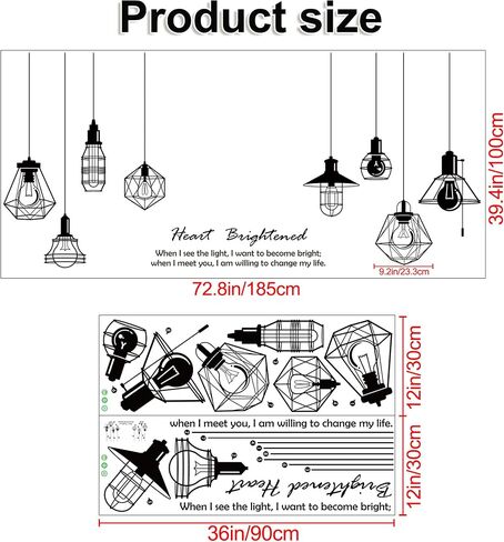 Removable 8pcs Hanging Black Vinyl Chandeliers Wall Sticker Quotes Heart Brightened Wall Decal DIY Peel and Stick Decor for Kids Boys and Girls Bedroom Living Room Studyroom Playroom Classroom in Saudi Arabia