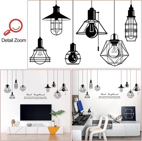 Removable 8pcs Hanging Black Vinyl Chandeliers Wall Sticker Quotes Heart Brightened Wall Decal DIY Peel and Stick Decor for Kids Boys and Girls Bedroom Living Room Studyroom Playroom Classroom in Saudi Arabia