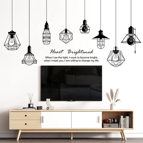 Removable 8pcs Hanging Black Vinyl Chandeliers Wall Sticker Quotes Heart Brightened Wall Decal DIY Peel and Stick Decor for Kids Boys and Girls Bedroom Living Room Studyroom Playroom Classroom in Saudi Arabia