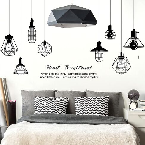 Removable 8pcs Hanging Black Vinyl Chandeliers Wall Sticker Quotes Heart Brightened Wall Decal DIY Peel and Stick Decor for Kids Boys and Girls Bedroom Living Room Studyroom Playroom Classroom in Saudi Arabia