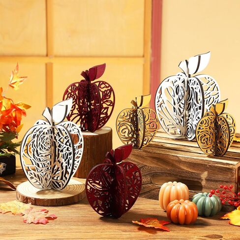 12 Pieces Fall Tiered Tray Decorations Apple Wooden Table Signs Thanksgiving 3D Block Freestanding Farmhouse Autumn Signs Rustic Fall Harvest Table Centerpieces for Holiday Party Decor in Saudi Arabia