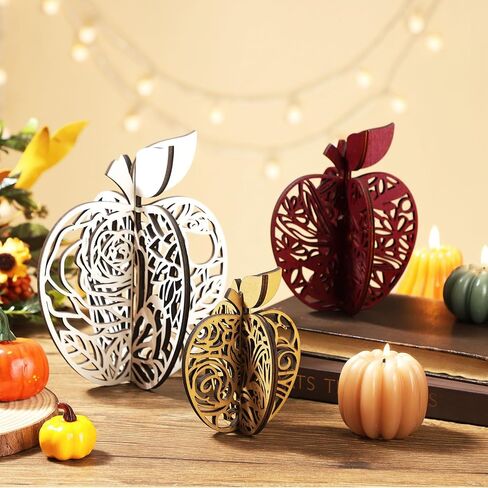 12 Pieces Fall Tiered Tray Decorations Apple Wooden Table Signs Thanksgiving 3D Block Freestanding Farmhouse Autumn Signs Rustic Fall Harvest Table Centerpieces for Holiday Party Decor in Saudi Arabia