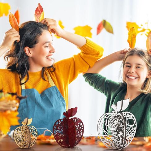 12 Pieces Fall Tiered Tray Decorations Apple Wooden Table Signs Thanksgiving 3D Block Freestanding Farmhouse Autumn Signs Rustic Fall Harvest Table Centerpieces for Holiday Party Decor in Saudi Arabia