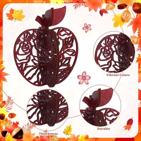 12 Pieces Fall Tiered Tray Decorations Apple Wooden Table Signs Thanksgiving 3D Block Freestanding Farmhouse Autumn Signs Rustic Fall Harvest Table Centerpieces for Holiday Party Decor in Saudi Arabia
