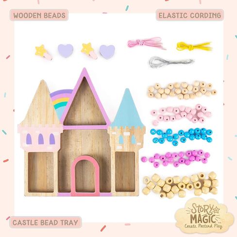Story Magic Wooden Flower Bead Set, Over 300 Large Hole Wood Beads & Charms for Beading Bracelets, Bracelet Making Kit, Flower Bracelet Kit, Whimsical Bracelet Charms, Storage Tray Included, Ages 4+ in Kuwait