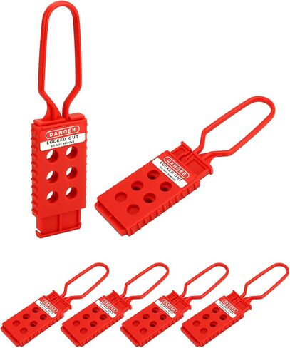 مشابك قفل QWORK، 6 قطع من مشابك قفل نايلون نايلون أحمر مع 6 فتحات تعشيق، مشبك قفل للعلامة، مشابك أمان مقاومة للتلاعب والتأثير، لصيانة المعدات الصناعية in Kuwait