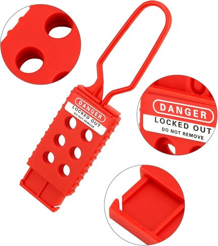 مشابك قفل QWORK، 6 قطع من مشابك قفل نايلون نايلون أحمر مع 6 فتحات تعشيق، مشبك قفل للعلامة، مشابك أمان مقاومة للتلاعب والتأثير، لصيانة المعدات الصناعية in Kuwait