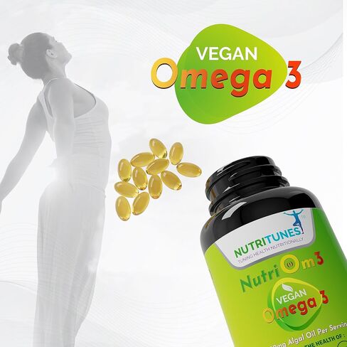 NutriOm3 نباتي أوميغا 3 (120 كبسولة هلامية) - مكمل أوميغا 3 من الطحالب مع DHA وEPA لصحة الدماغ والعين والقلب - جيلاتين نباتي غير معدل وراثيًا - كمية تكفي 60 يومًا in Saudi Arabia