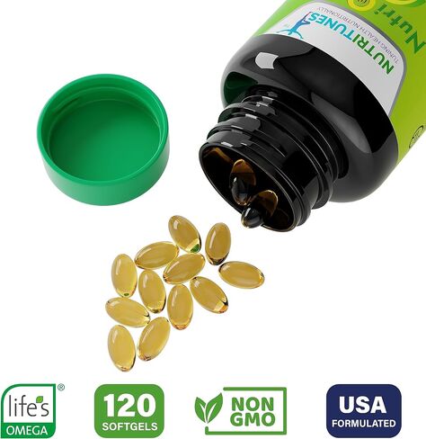 NutriOm3 نباتي أوميغا 3 (120 كبسولة هلامية) - مكمل أوميغا 3 من الطحالب مع DHA وEPA لصحة الدماغ والعين والقلب - جيلاتين نباتي غير معدل وراثيًا - كمية تكفي 60 يومًا in Saudi Arabia