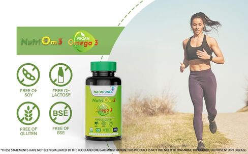 NutriOm3 نباتي أوميغا 3 (120 كبسولة هلامية) - مكمل أوميغا 3 من الطحالب مع DHA وEPA لصحة الدماغ والعين والقلب - جيلاتين نباتي غير معدل وراثيًا - كمية تكفي 60 يومًا in Saudi Arabia