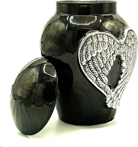Black Cremation Urns for Ashes Adult Male/Female -Beautiful Unique 3D Style Decorative Urns W/Velvet Bag -5" Aluminium Small Cremation Urn for Funeral for Pet or Human Ashes Small urn (Angel Wings) in Saudi Arabia