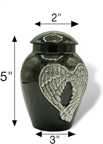 Black Cremation Urns for Ashes Adult Male/Female -Beautiful Unique 3D Style Decorative Urns W/Velvet Bag -5" Aluminium Small Cremation Urn for Funeral for Pet or Human Ashes Small urn (Angel Wings) in Saudi Arabia