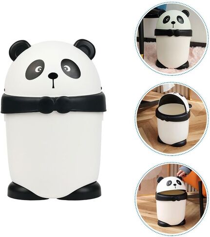 Baluue Cute Panda Trash Can Animal Shape Bedroom Garbage Can Container Wastebasket Recycling Bin Round Rubbish Waste Paper Bin for Office Home Kitchen White in Saudi Arabia