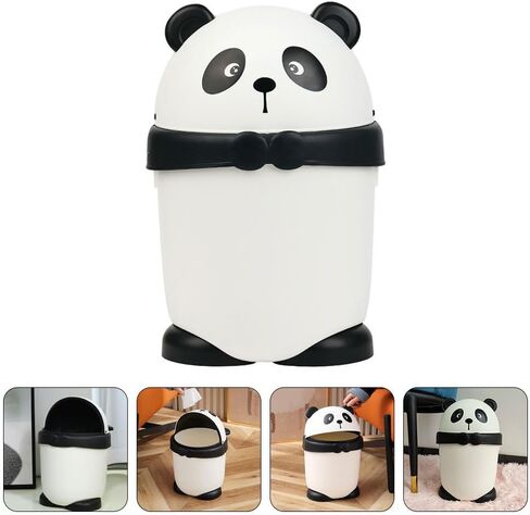 Baluue Cute Panda Trash Can Animal Shape Bedroom Garbage Can Container Wastebasket Recycling Bin Round Rubbish Waste Paper Bin for Office Home Kitchen White in Saudi Arabia
