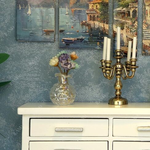 iLAND Miniature Dollhouse Accessories for Dollhouse Furniture Antique, Glass Vases w/ Dried Flowers Set (Elegant 4pcs) in Kuwait